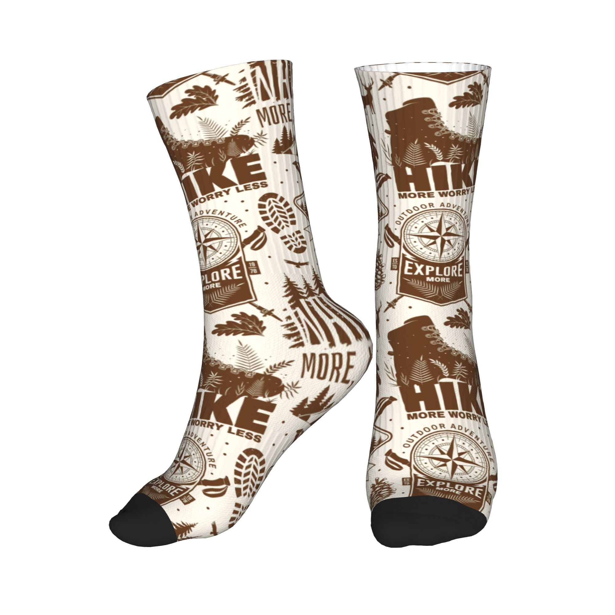 Dress Sock Men - ถุงเท้าเดรสพิมพ์ลายไร้รอยต่อสำหรับผู้ชายสไตล์วินเทจสีน้ำตาล ถุงเท้าข้อสั้นพิมพ์ลาย 3 มิติ ระบายอากาศได้ดี ให้ความอบอุ่น